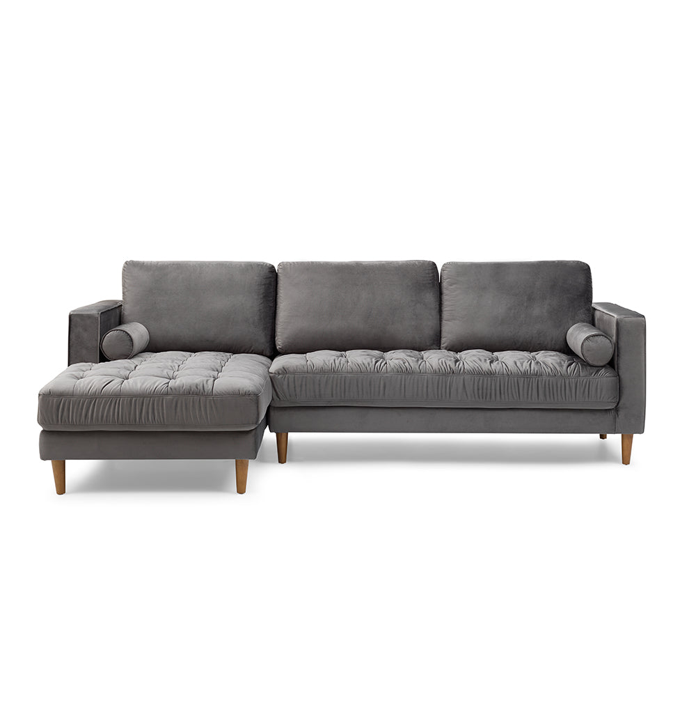 Bente Tufted Velvet Sectional Sofa - Grey - GFURN