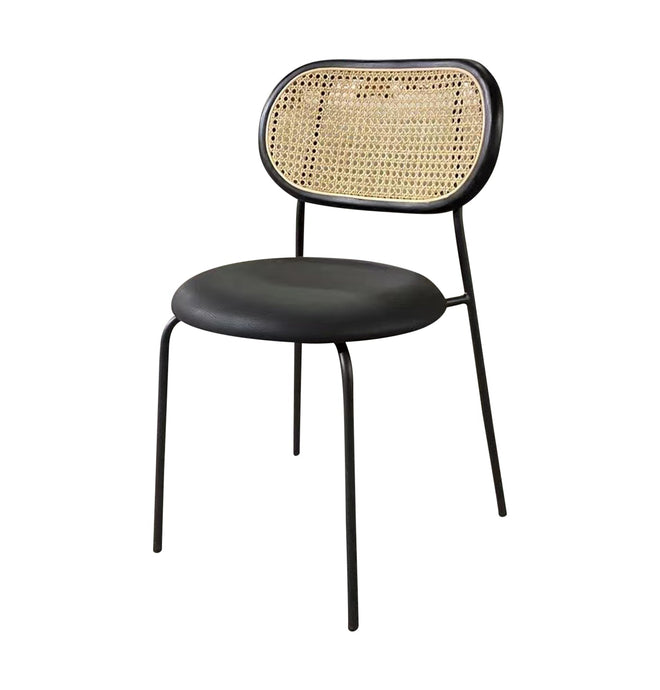 Rose Dining Chair - Rattan / Black / Black Leather - GFURN
