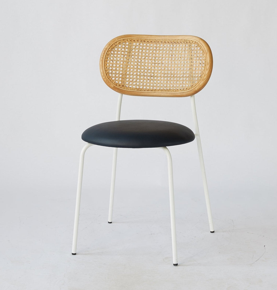 Rose Dining Chair - Rattan / White / Black Leather - GFURN