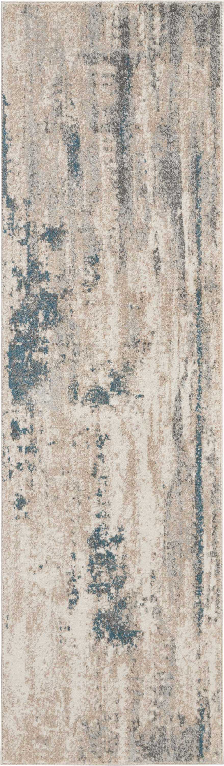 Nourison Maxell MAE17 Blue and White 8' Runner Hallway Rug MAE17 Ivory/Teal