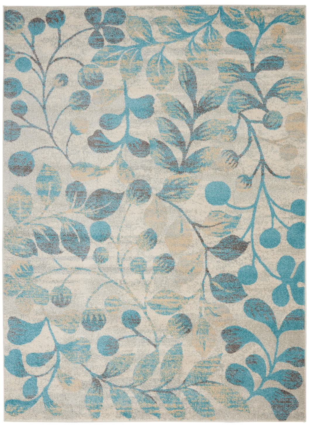 Nourison Tranquil TRA03 Turquoise and Beige 6'x9' Botanical Area Rug TRA03 Ivory/Turquoise
