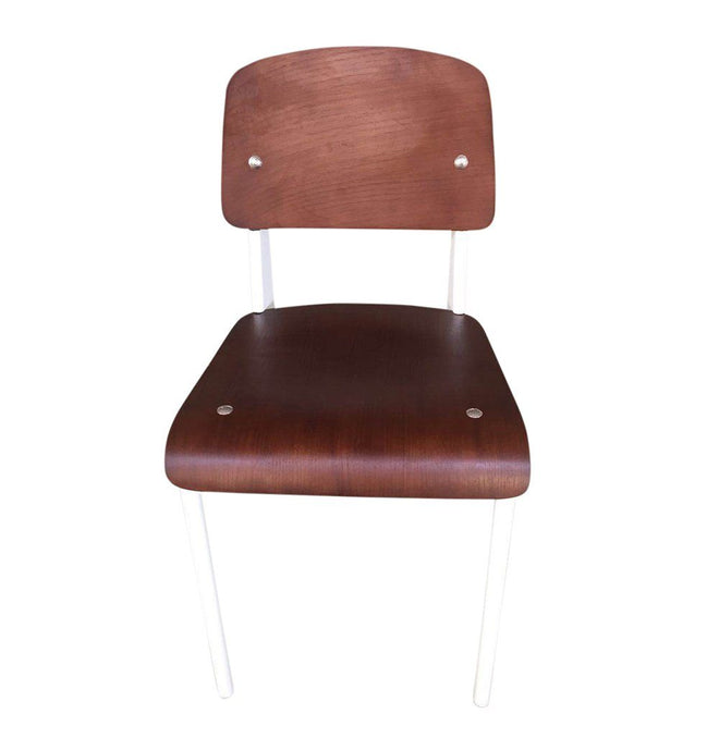 Wood and Metal Dining Chair - Anaïs Chair - Walnut Seat/Back & White Frame
