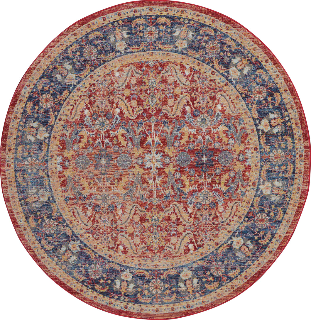 Nourison Ankara Global ANR02 Red and Blue Multicolor 4' Round Persian Area Rug ANR02 Red