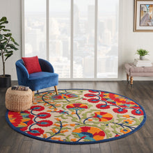 Load image into Gallery viewer, Nourison Aloha ALH20 8&#39; Round Red Multicolor Easy-care Indoor-outdoor Rug ALH20 Red/Multicolor

