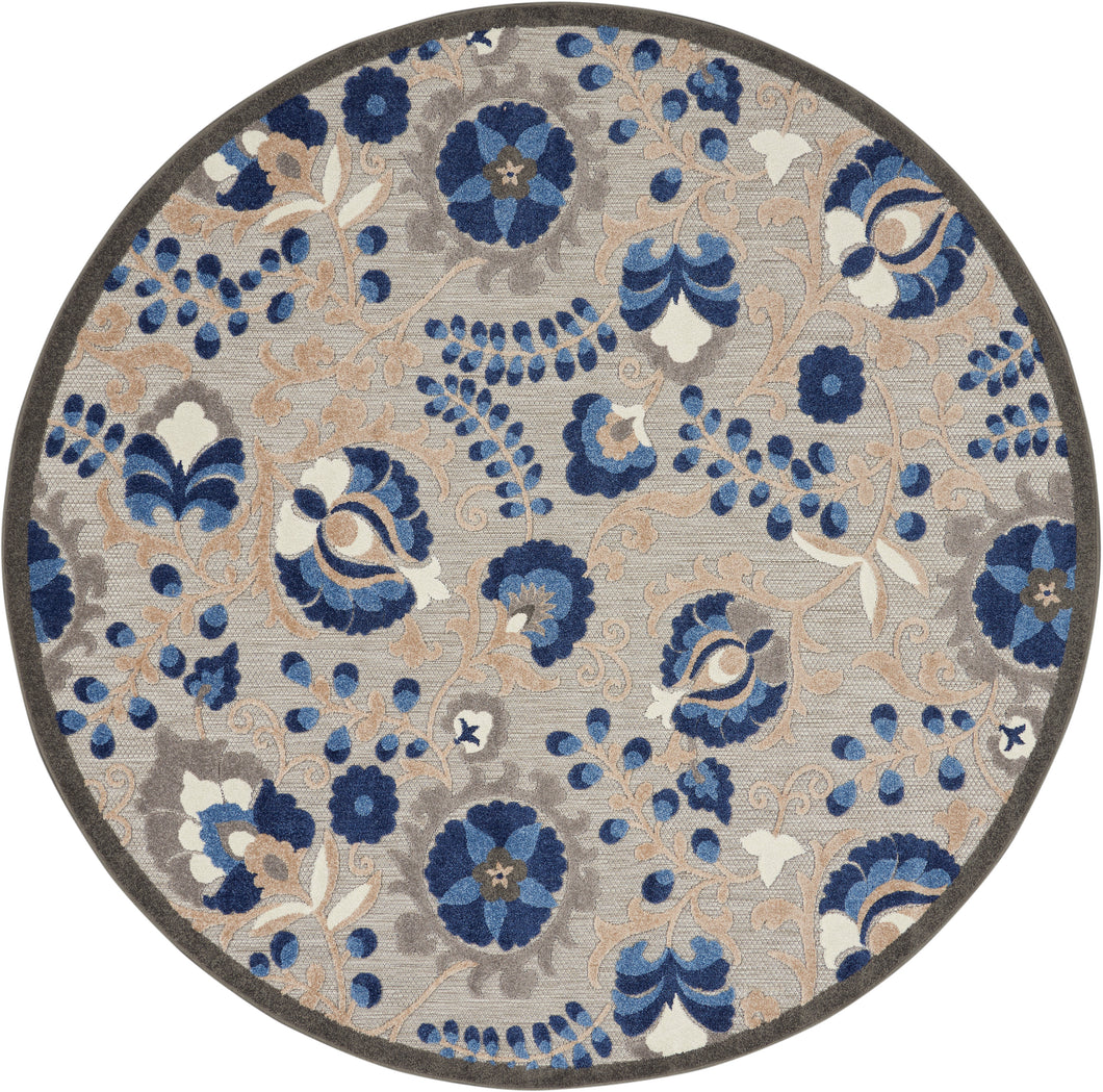 Nourison Aloha 5' Round Blue Patio Area Rug ALH17 Natural/Blue