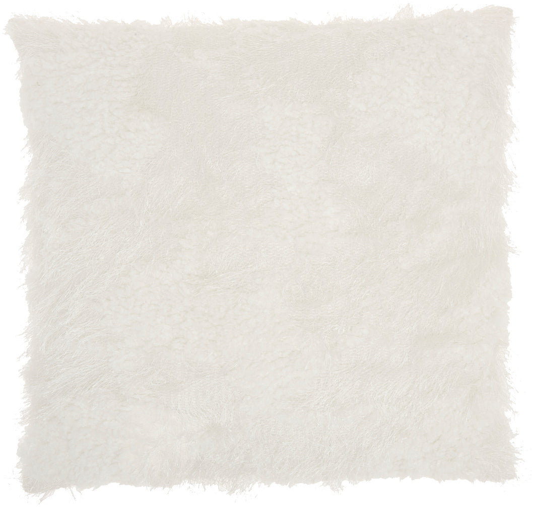 Mina Victory Faux Fur Poly Faux Fur Shag White Throw Pillow L0296 18