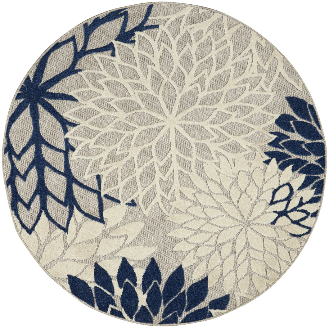 Nourison Aloha 5' Round Ivory Navy Area Rug ALH05 Ivory/Navy