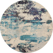 Load image into Gallery viewer, Nourison Celestial CES02 Blue and White 8&#39; Round Large Rug CES02 Ivory/Teal Blue
