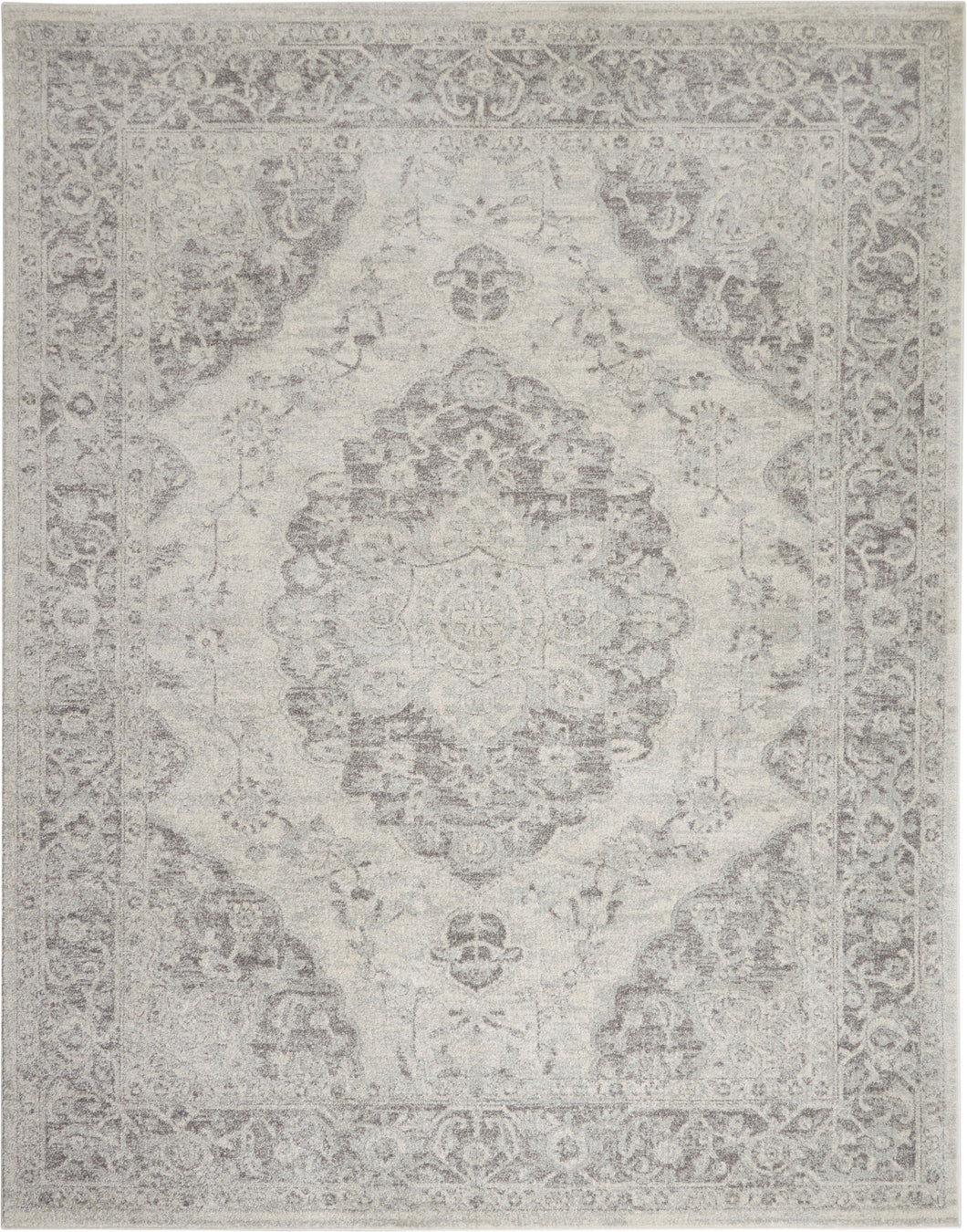 Nourison Tranquil TRA05 Grey and White 9'x12' Oversized Rug TRA05 Ivory/Grey