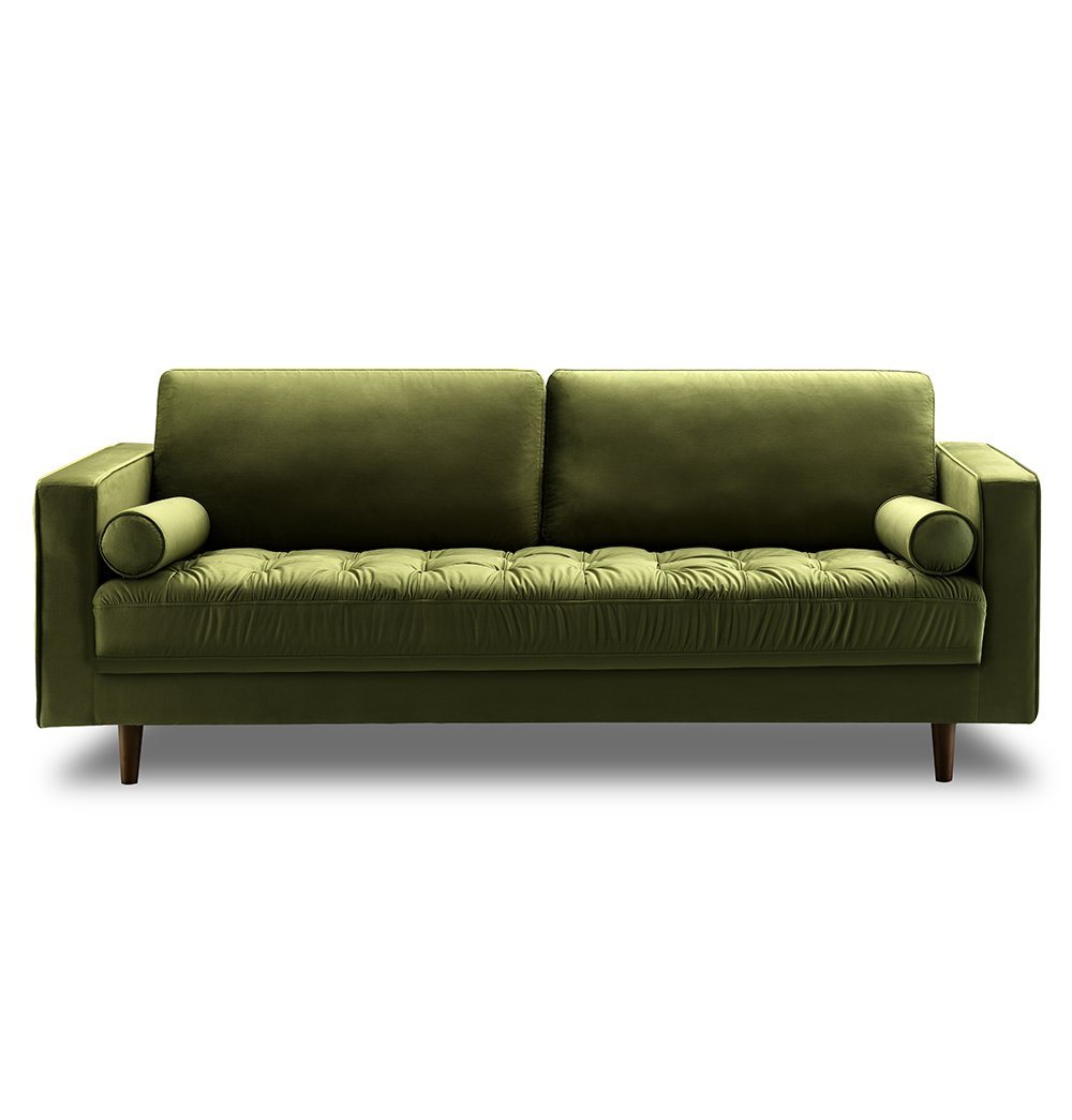 Bente Tufted Velvet 3-Seater Sofa - Green - GFURN