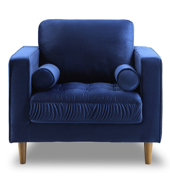 Blue Velvet Accent Chair - Bente Tufted Velvet Lounge Chair - Blue