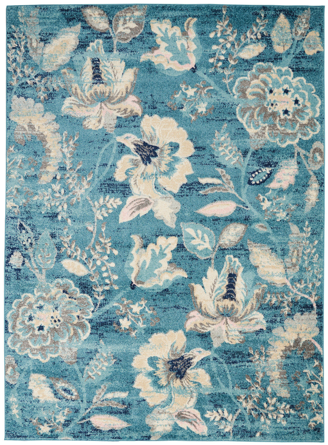 Nourison Tranquil TRA02 Turquoise Blue and White 6'x9' French Country Area Rug TRA02 Turquoise