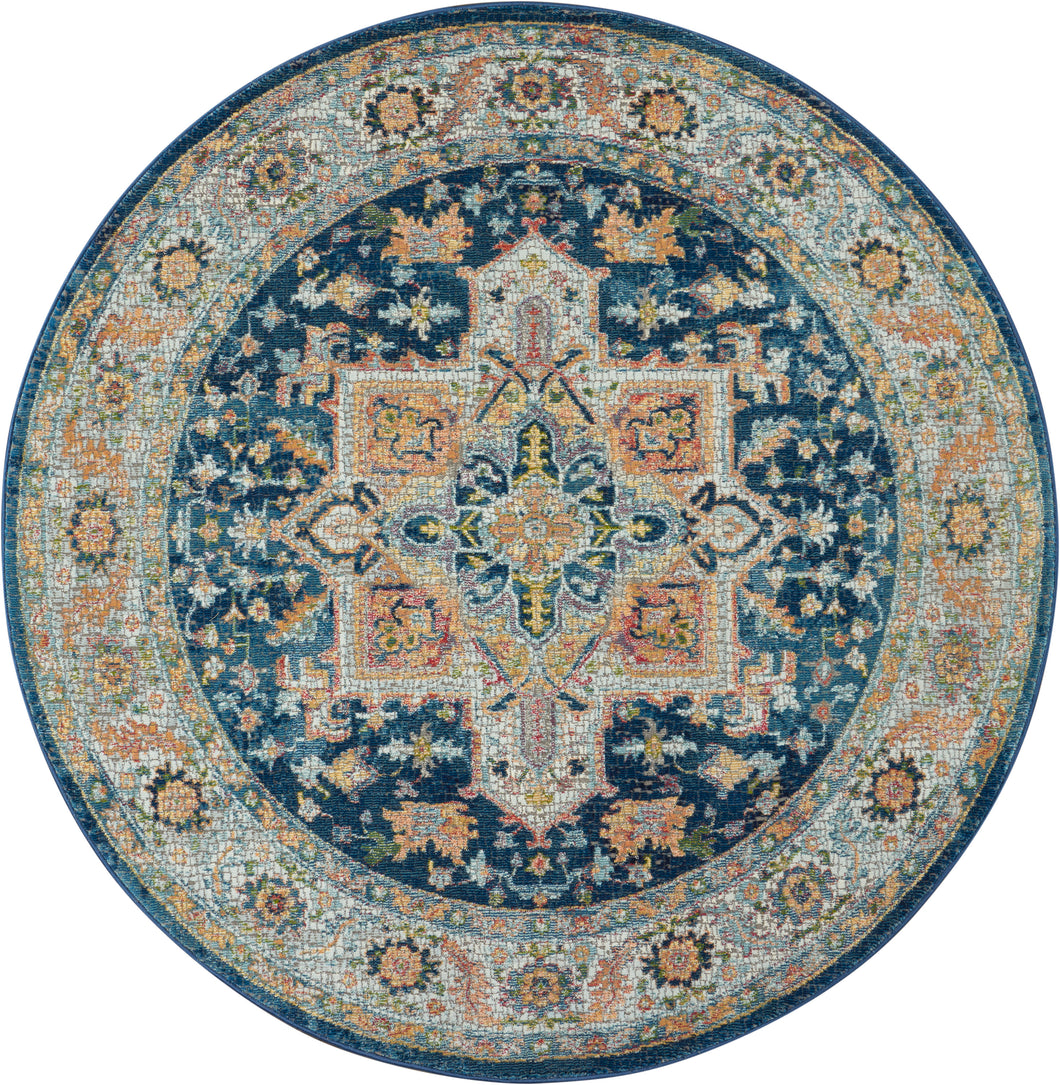Nourison Ankara Global ANR11 Blue and Red Multicolor 4' Round Persian Area Rug ANR11 Blue/Multicolor