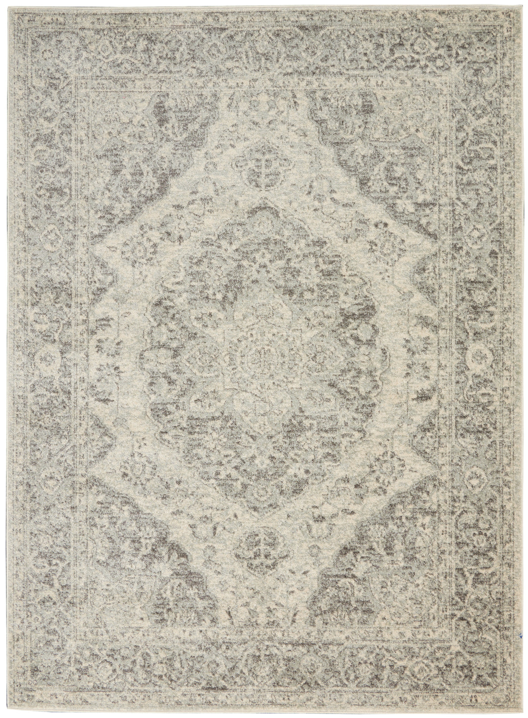 Nourison Tranquil TRA05 Grey and White 6'x9' Vintage Area Rug TRA05 Ivory/Grey