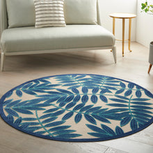 Load image into Gallery viewer, Nourison Aloha ALH18 Navy Blue and White 5&#39;3 Round Indoor-outdoor Area Rug ALH18 Navy
