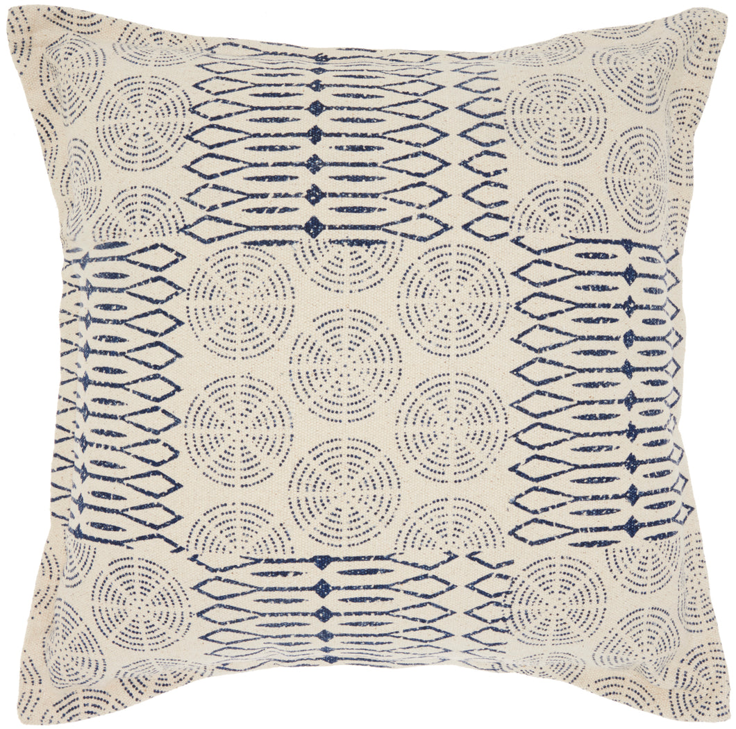 Nourison Life Styles Printed Circle Patch Indigo Throw Pillow DL567 20