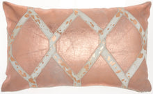 Load image into Gallery viewer, Mina Victory Natural Leather Hide Metallic Diamond Rose Gold Throw Pillow PN887 12&quot;X20&quot;
