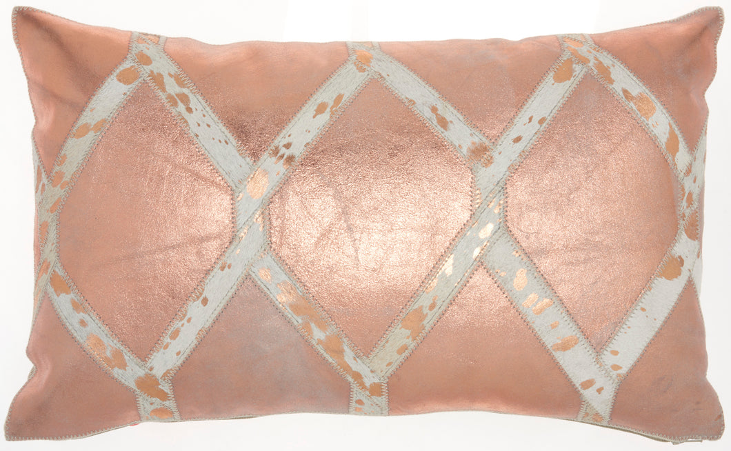 Mina Victory Natural Leather Hide Metallic Diamond Rose Gold Throw Pillow PN887 12