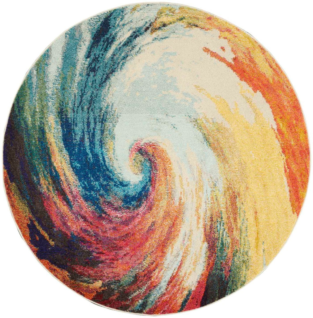 Nourison Celestial CES07 Wave Multicolor 5' Round Colorful Area Rug