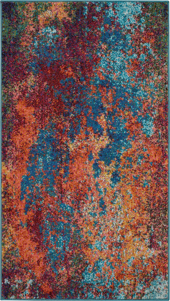Nourison Celestial 2'x4' Blue and Red Colorful Area Rug CES08 Atlantic