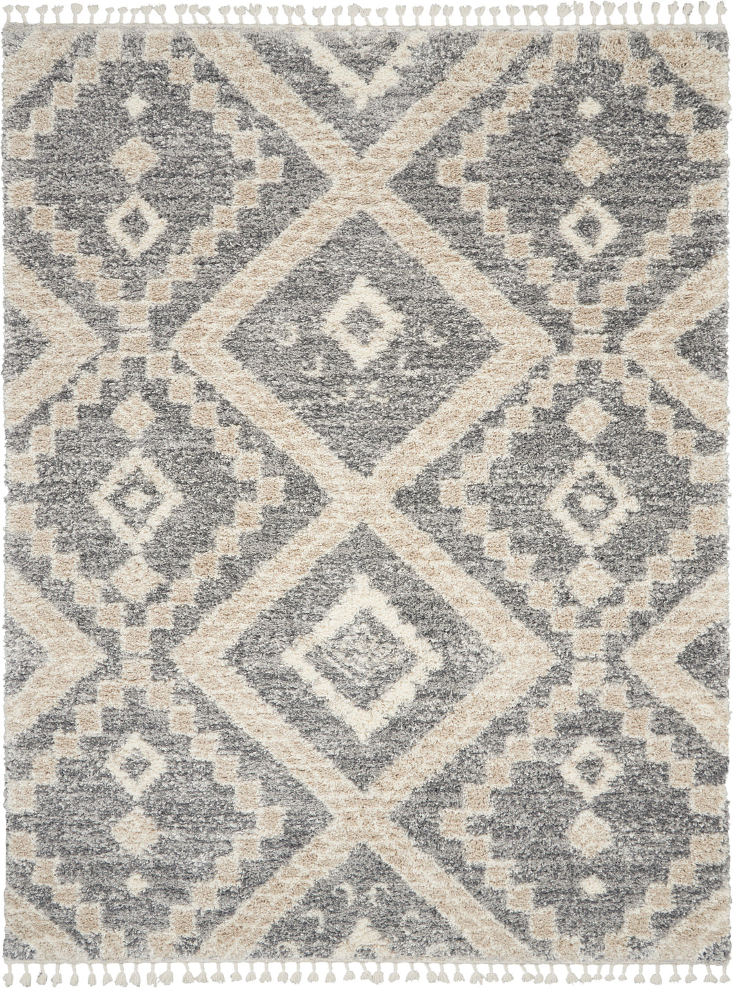 Nourison Oslo Shag OSL02 8'x11' Large Charcoal Grey Scandinavian Shag Rug OSL02 Grey/Ivory