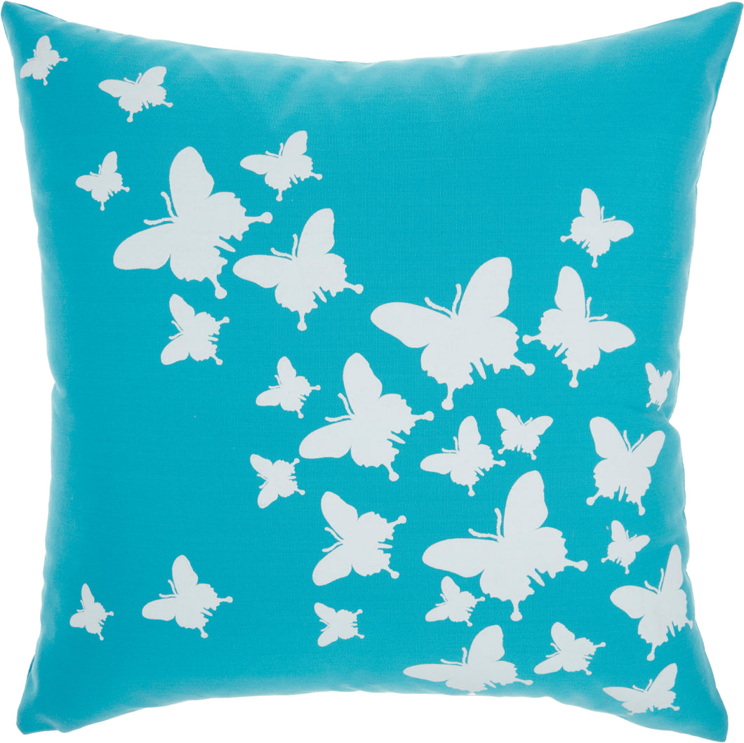 Mina Victory Raised Butterfly Indoor/Outdoor Turquoise Throw Pillow L0204 18