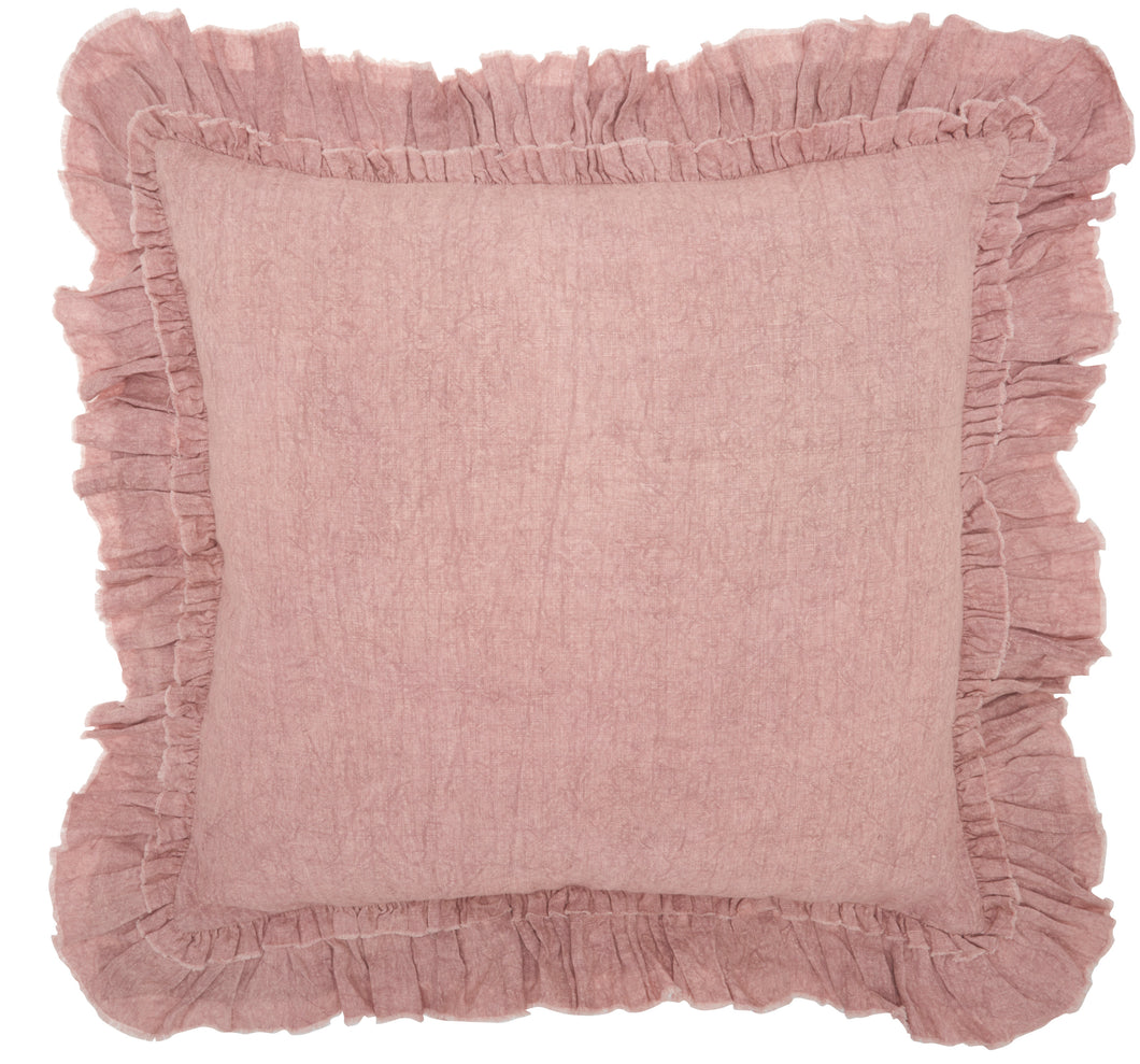 Mina Victory Life Styles Linen Frilled Border Blush Throw Pillow GE901 2'X2'