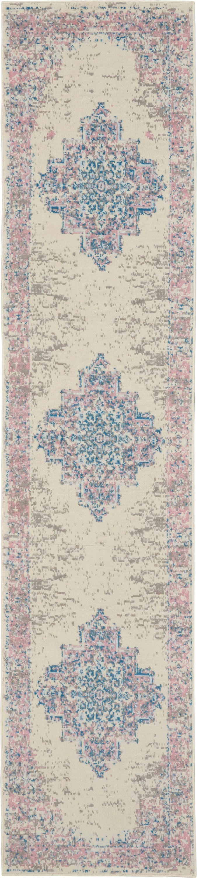 Nourison Grafix GRF14 White and Pink 12' Runner Hallway Rug GRF14 Ivory/Pink