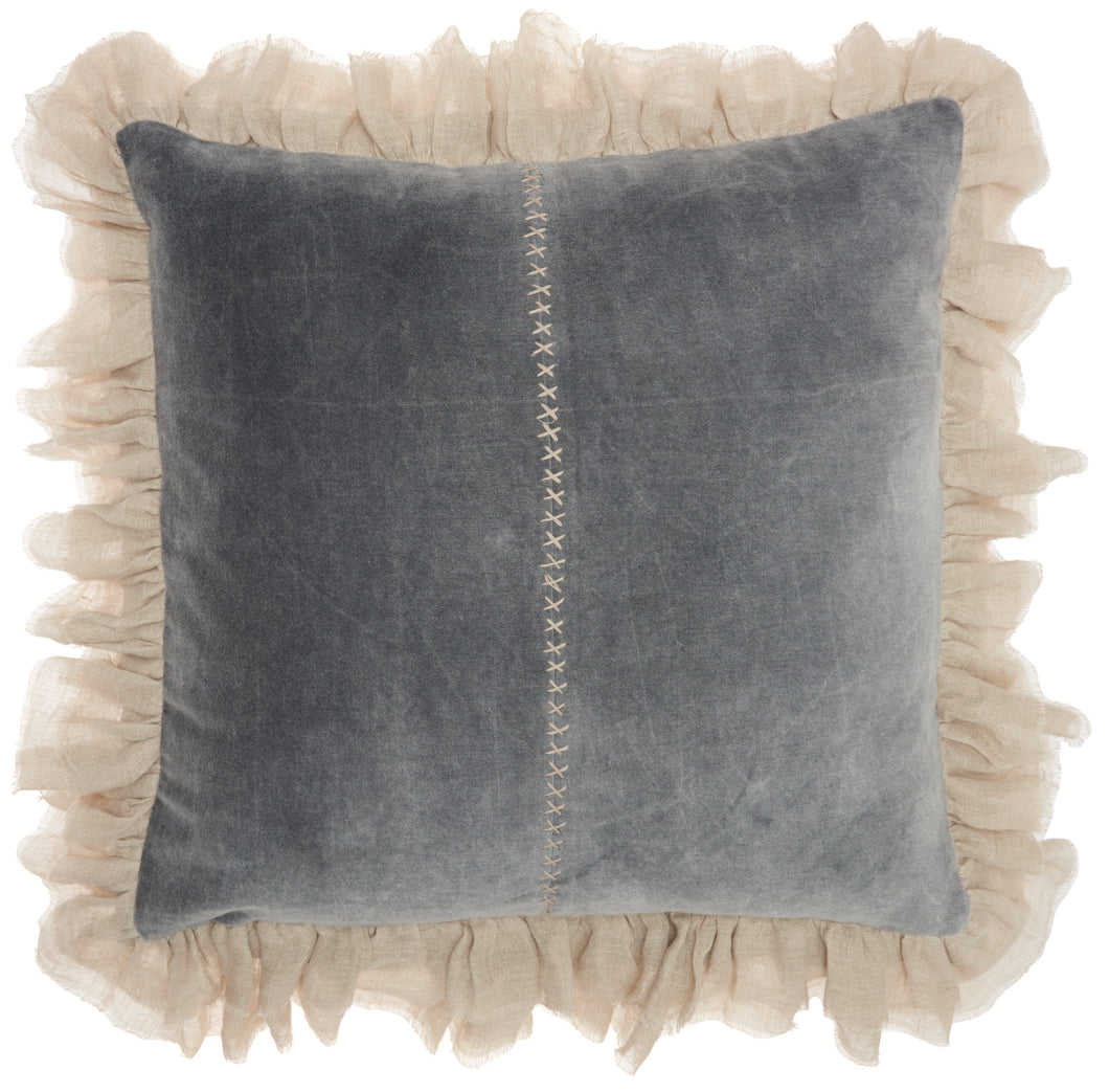 Mina Victory Life Styles Stitch Velvet Frills Dark Grey Throw Pillow GE903 22