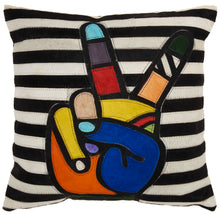 Load image into Gallery viewer, Mina Victory Natural Leather Hide Peace Hand Multicolor Throw Pillow S3219 20&quot;X20&quot;
