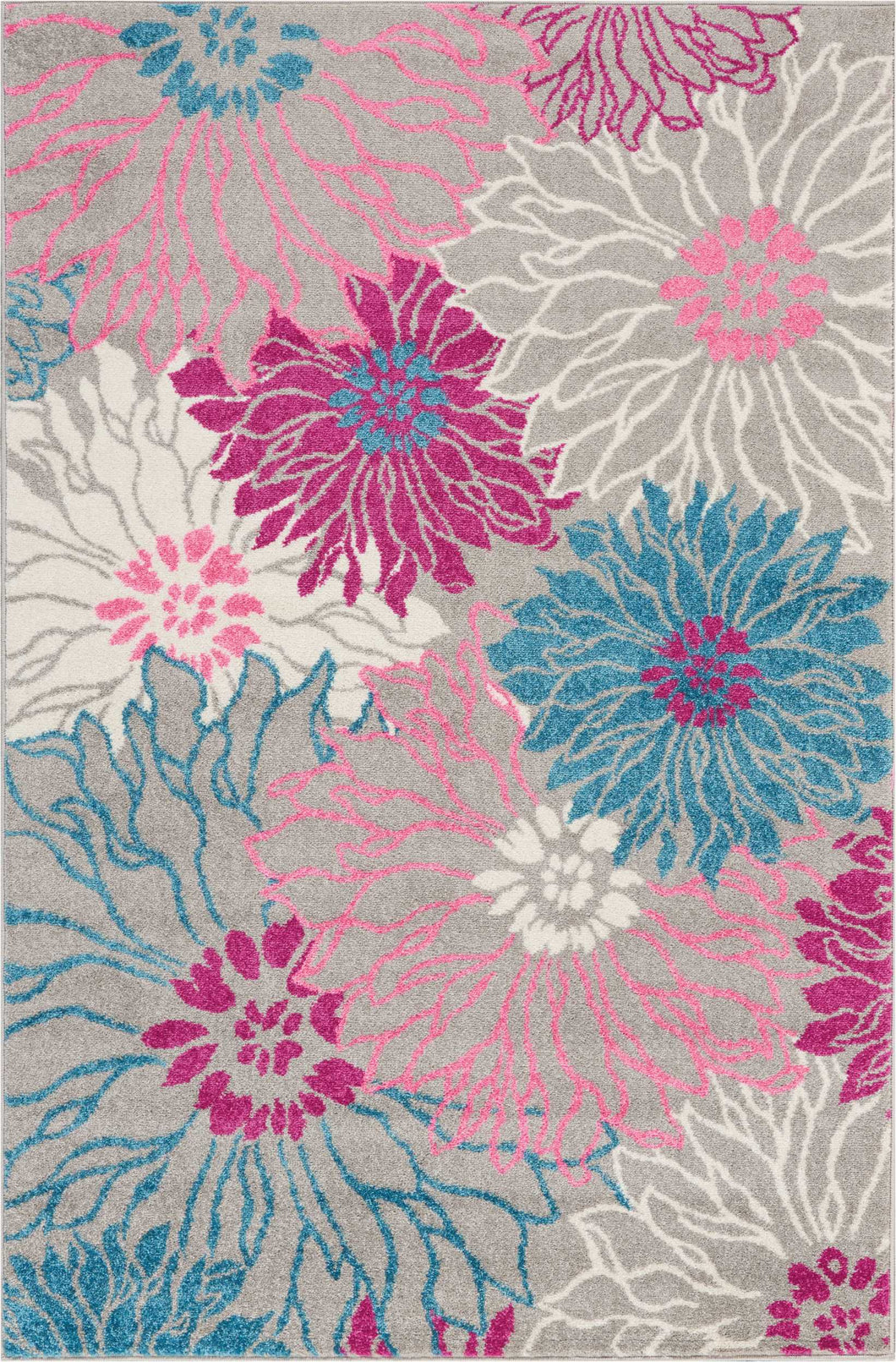 Nourison Passion PSN17 Pink and Grey 4'x6' Floral Area Rug PSN17 Grey