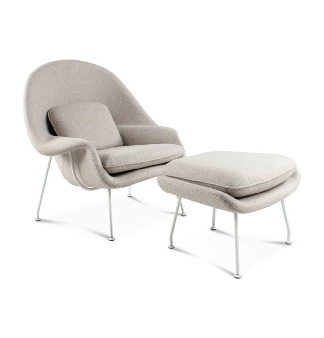 Daire Chair & Ottoman - Light Grey Cashmere Wool - White Metal Base - GFURN