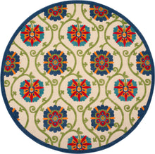 Load image into Gallery viewer, Nourison Aloha ALH19 8&#39; Round Blue Multicolor Easy-care Indoor-outdoor Rug ALH19 Blue/Multicolor
