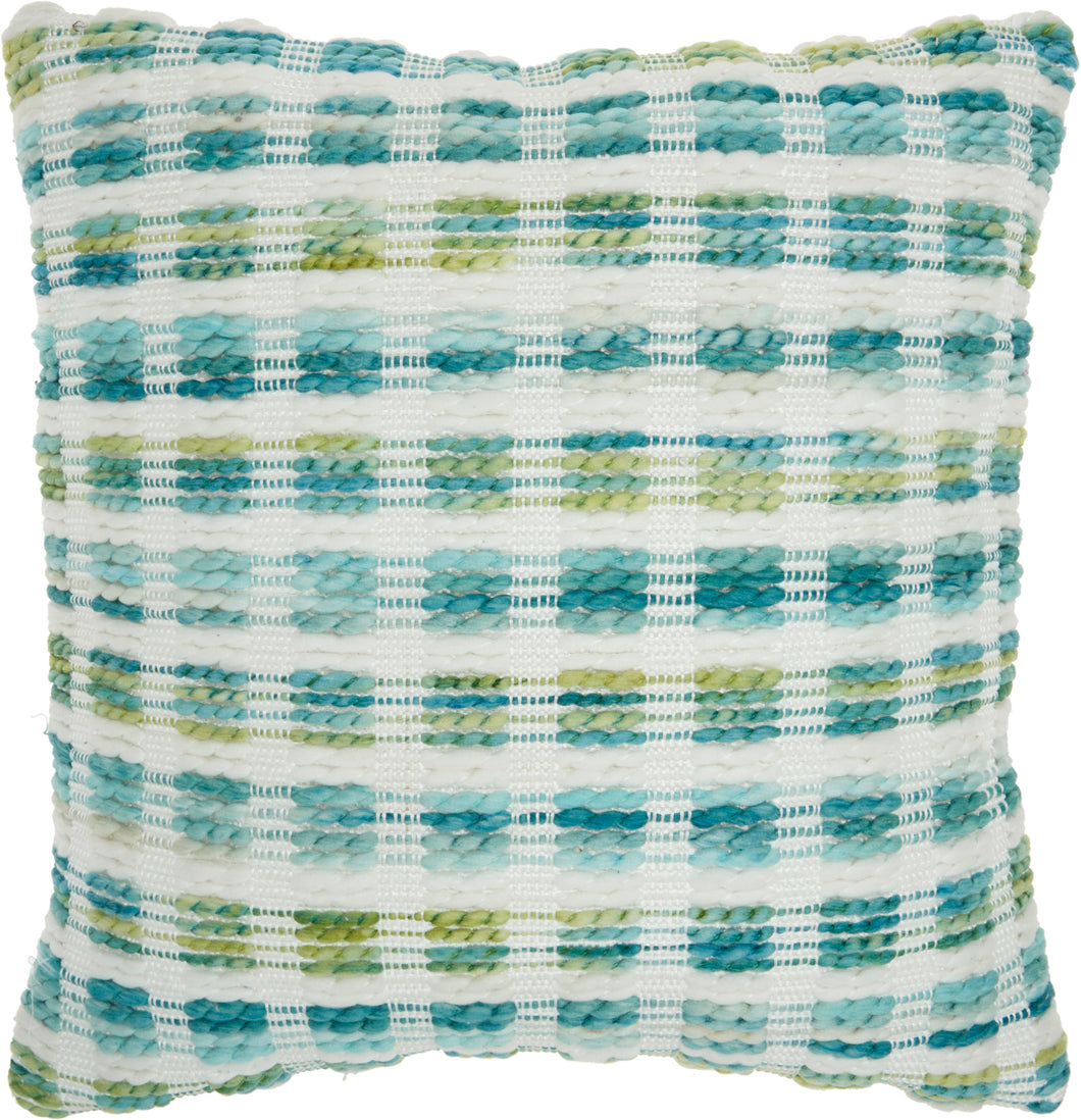 Mina Victory Woven Spacedye Grid Indoor/Outdoor Turquoise Green Throw Pillow SH409 18