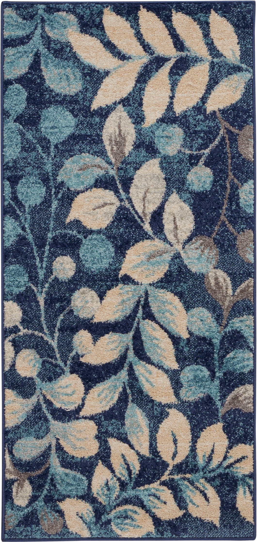 Nourison Tranquil 2'x4' Navy Blue Botanical Small Rug TRA03 Navy