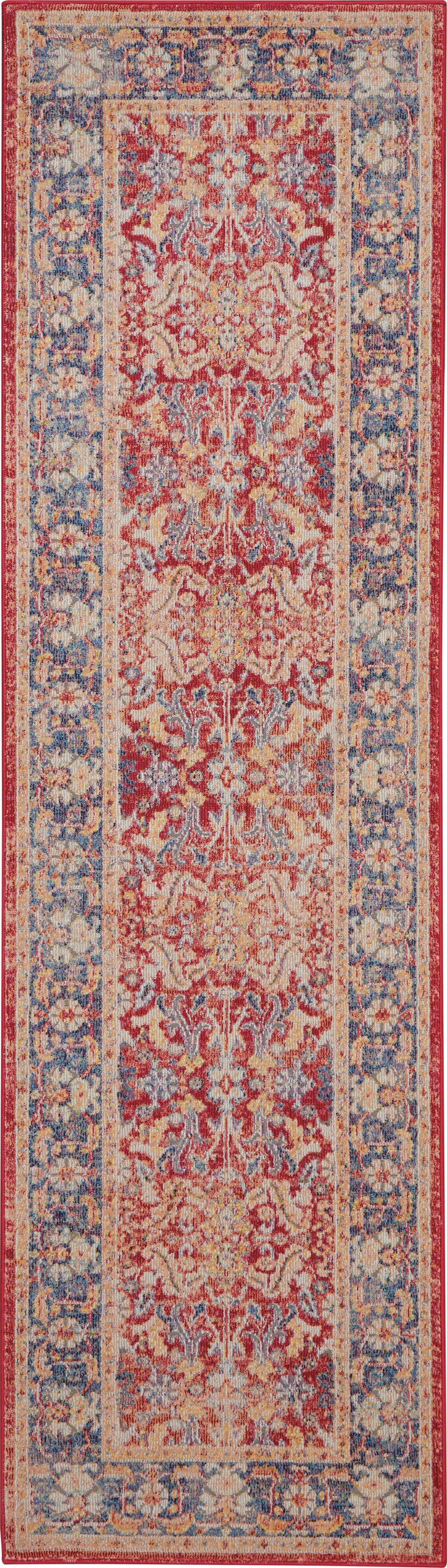 Nourison Ankara Global ANR02 Red and Blue Multicolor 6' Runner Low-pile Hallway Rug ANR02 Red