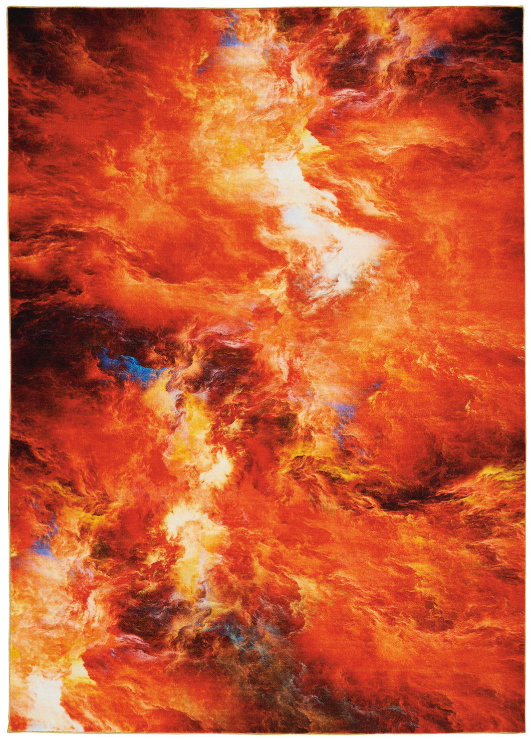 Nourison Le Reve LER05 Orange 8'x10' Large Fiery Clouds Rug LER05 Red Flame