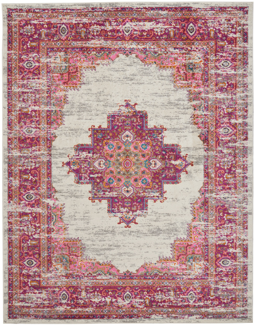 Nourison Passion PSN03 Pink and White 7'x10' Large Rug PSN03 Ivory/Fuchsia