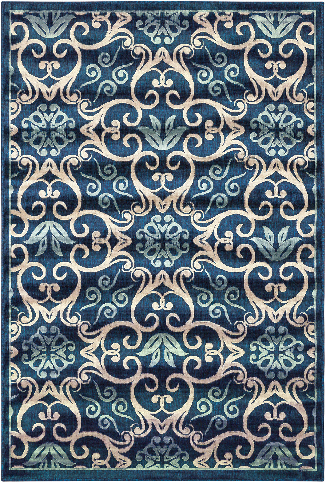 Nourison Caribbean CRB02 Navy Blue and White 4'x6' Area Rug CRB02 Navy