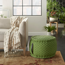 Load image into Gallery viewer, Mina Victory Indoor/Outdoor Green Woven Lattice Pouf AS696 20&quot;X20&quot;X12&quot;
