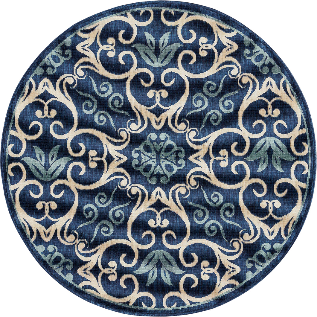 Nourison Caribbean CRB02 Dark Blue 5' Round Area Rug CRB02 Navy