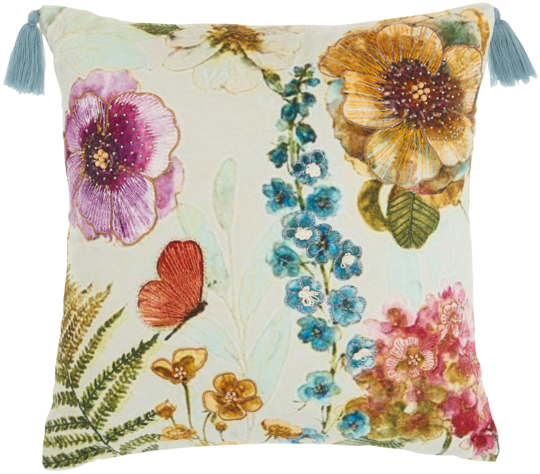 Mina Victory Sofia Embroidered Floral Garden Multicolor Throw Pillow AZ185 18