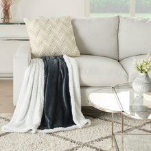 Load image into Gallery viewer, Mina Victory Velvet/Sherpa Charcoal Throw Blanket SN102 50&quot;X60&quot;
