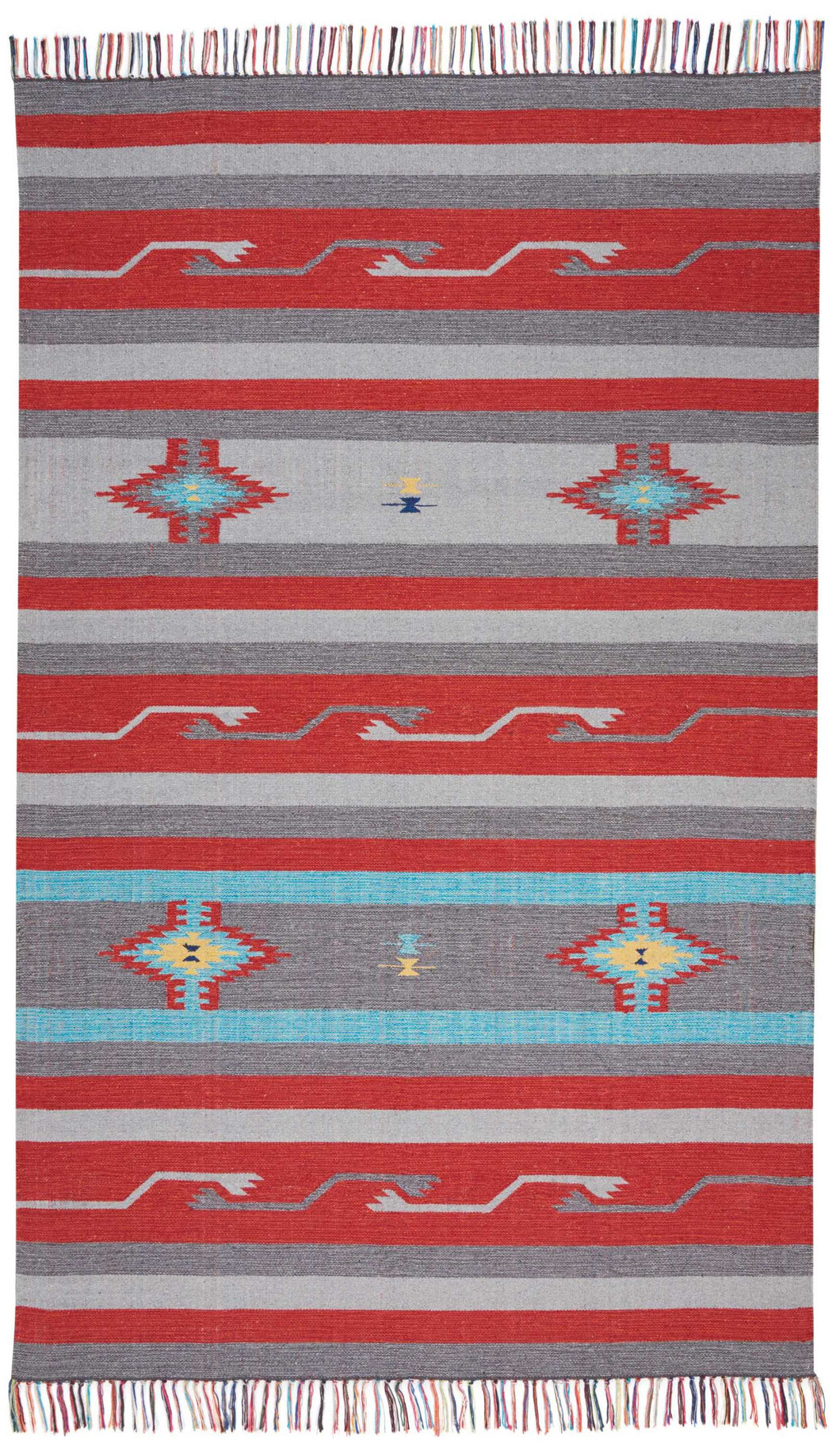 Nourison Baja BAJ01 Grey and Red 4'x6' Southwestern Area Rug BAJ01 Grey/Red