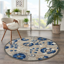 Load image into Gallery viewer, Nourison Aloha 4&#39; Round Blue Patio Area Rug ALH17 Natural/Blue
