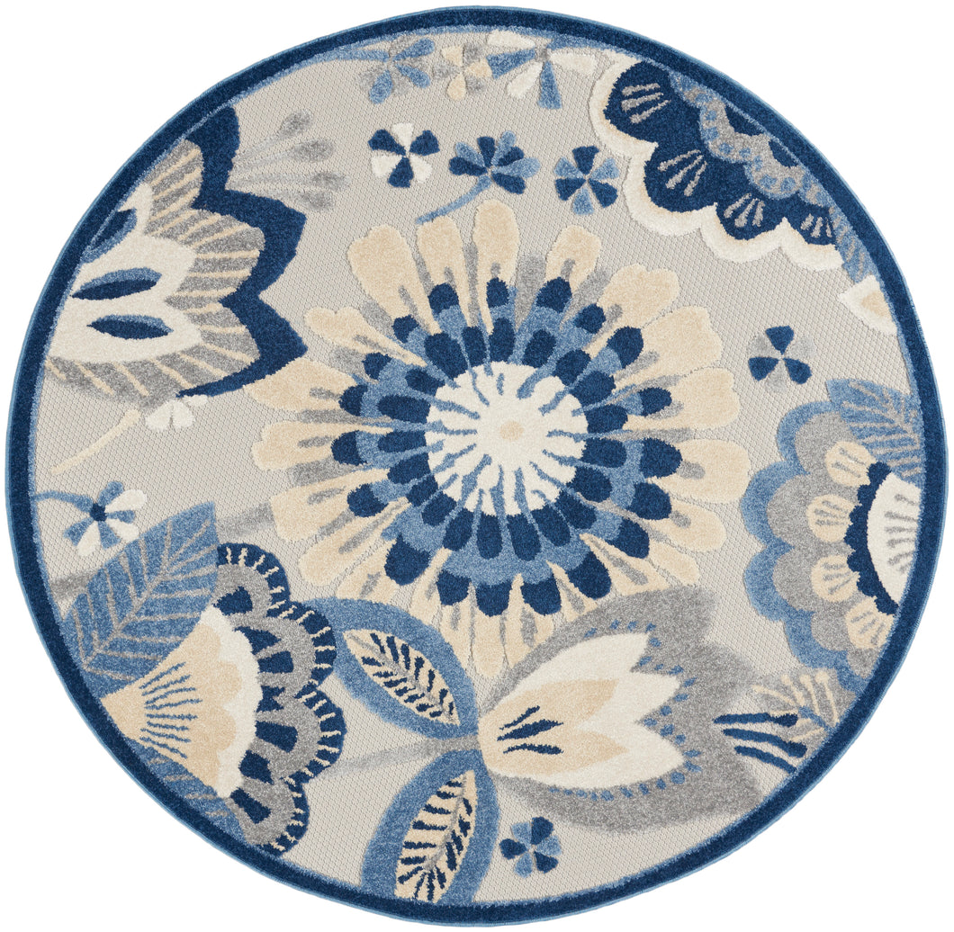 Nourison Aloha 5' Round Area Rug ALH25 Blue/Grey