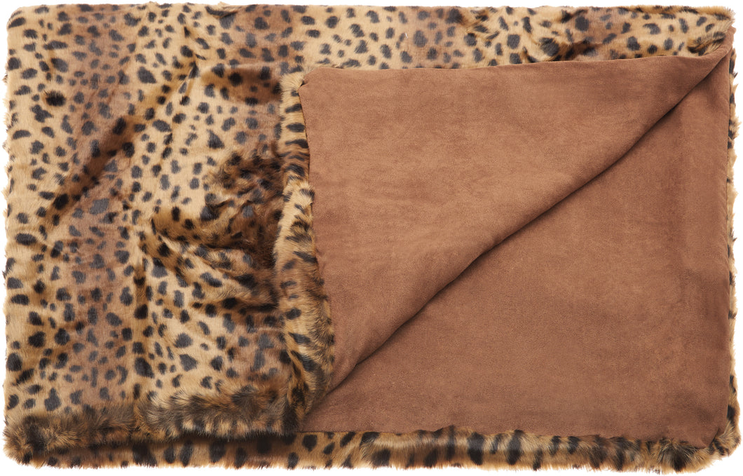 Mina Victory Fur Golden Leopard Brown Throw Blanket N9371 50