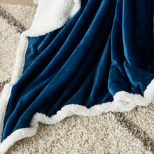 Load image into Gallery viewer, Mina Victory Velvet/Sherpa Navy Throw Blanket SN102 50&quot;X60&quot;
