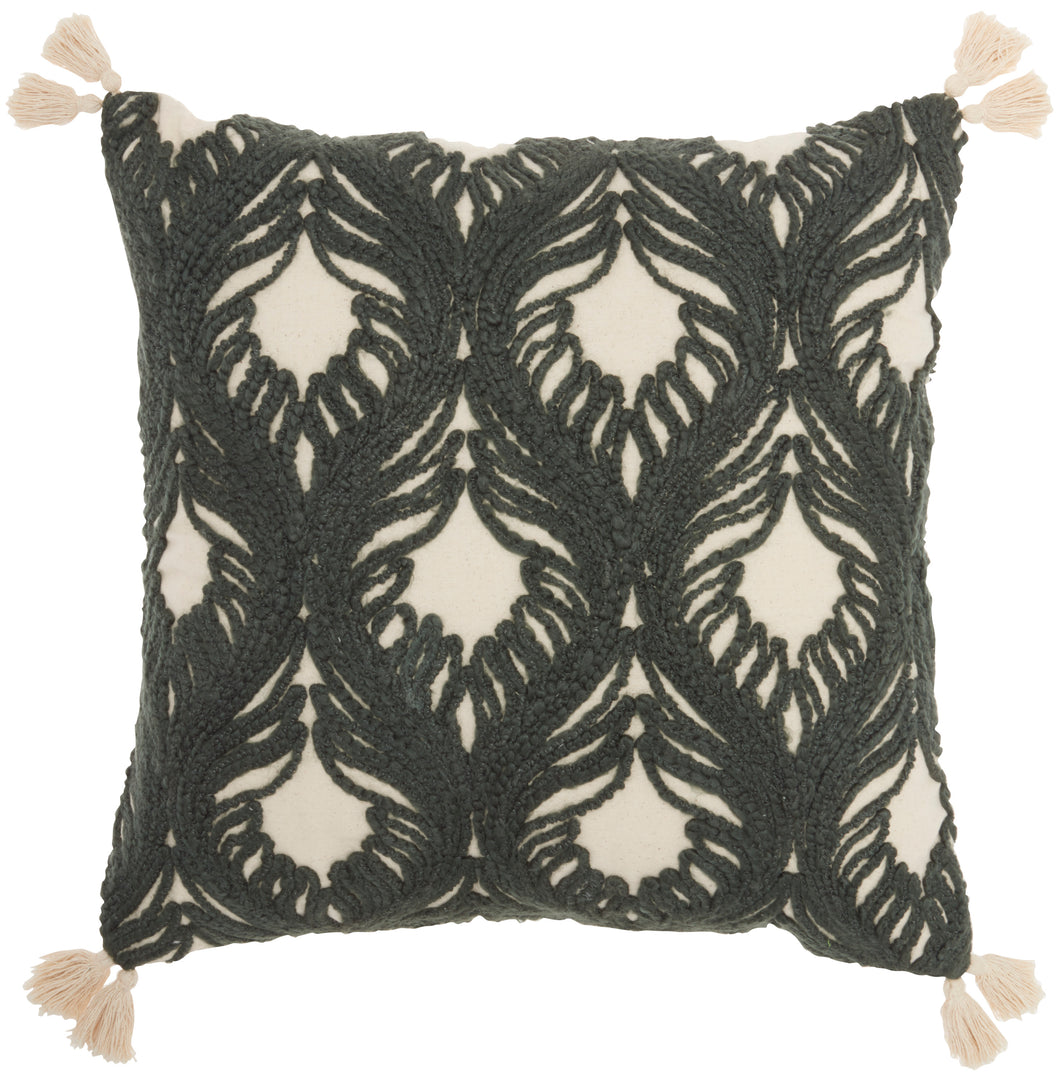 Mina Victory Life Styles Embroidered Feathers Grey Throw Pillow ST443 18