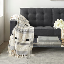 Load image into Gallery viewer, Mina Victory Life Styles Ribber Pom Pom Black Ivory Throw Blanket SH036 50&quot; X 60&quot;
